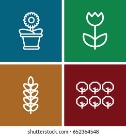 Spring icons set. set of 4 spring outline icons such as tree, flower pot, flower