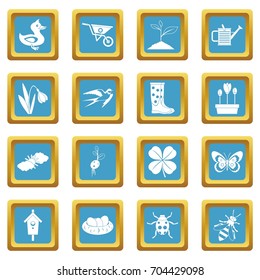 Spring icons set in azur color isolated vector illustration for web and any design