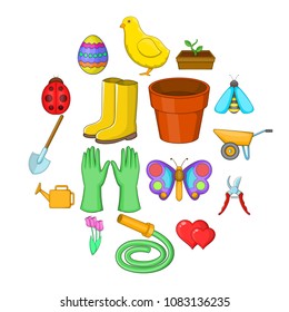 Spring icons set. Cartoon illustration of 16 spring vector icons for web
