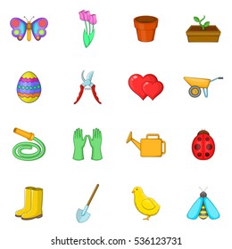 Spring icons set. Cartoon illustration of 16 spring vector icons for web