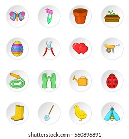Spring icons set. Cartoon illustration of 16 spring vector icons for web