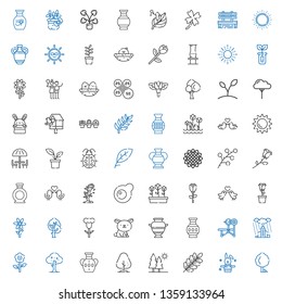 spring icons set. Collection of spring with tree, rabbit, branch, trees, vase, flower, rain, bench, rose, love birds, tulips, egg, sunflower. Editable and scalable spring icons.