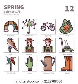 Spring icons set, Color, vector and illustration set 1