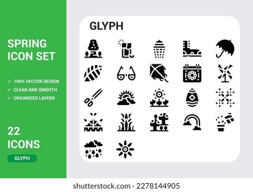 Spring icons set, filled style. Gardening cute collection of design elements, isolated on white background. Nature clip art. Vector illustration