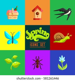 Spring icons set. Flat illustration of spring vector icons for web