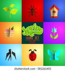 Spring icons set. Flat illustration of spring vector icons for web