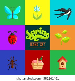 Spring icons set. Flat illustration of spring vector icons for web