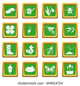 Spring icons set in green color isolated vector illustration for web and any design