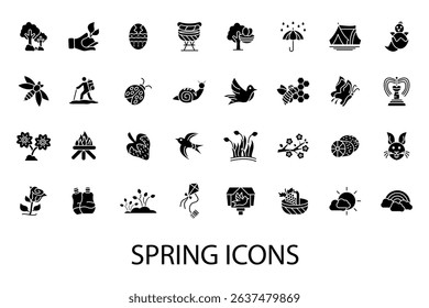 spring icons set isolated on White Background Flat style design