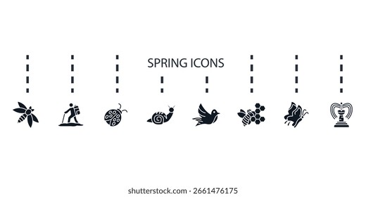 spring  icons set isolated on White Background Flat style design
