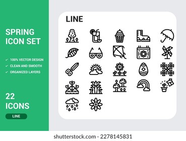 Spring icons set, lineal style. Gardening cute collection of design elements, isolated on white background. Nature clip art. Vector illustration