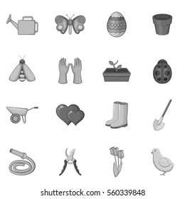 Spring icons set in monochrome style isolated on white background