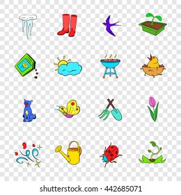 Spring icons set in pop-art style with transparency for design