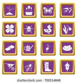 Spring icons set in purple color isolated vector illustration for web and any design