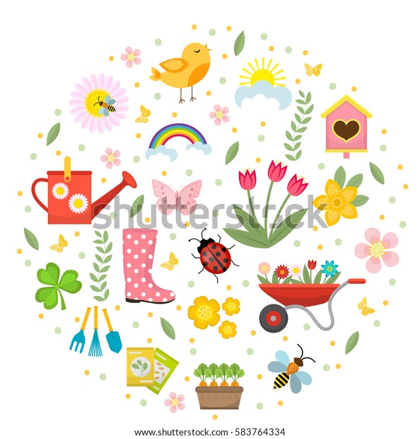 Spring Icons Set Round Shape Flat Stock Vector (Royalty Free) 583764334 ...