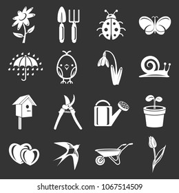 Spring icons set vector white isolated on grey background 