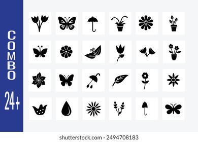 Spring icons vector illustration with blooming flowers and butterflies intricately hand-drawn and isolated on a white background perfect for seasonal projects