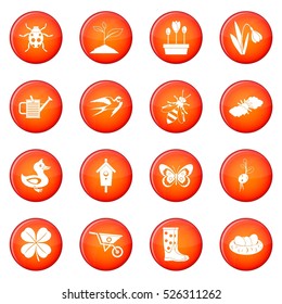 Spring icons vector set of red circles isolated on white background