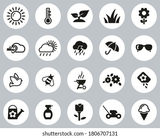 Spring Icons White On Black Flat Design Circle Set Big