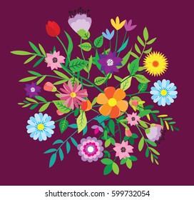 Spring illustration.. Background with leaves, flowers. Vector illustration.
