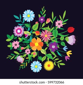 Spring illustration.. Background with leaves, flowers. Vector illustration.