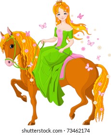 Spring illustration of Beautiful princess riding horse