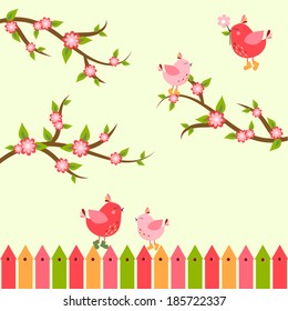spring illustration with birds. vector