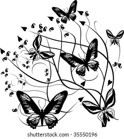 spring illustration with butterflies and curls