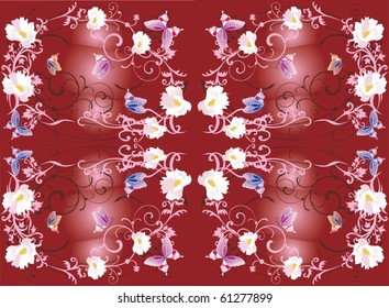 spring illustration with butterflies and flowers