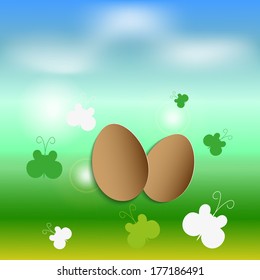 Spring illustration with Easter eggs vector