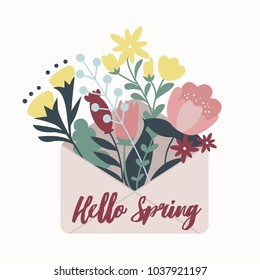 Spring illustration with envelope and flowers.