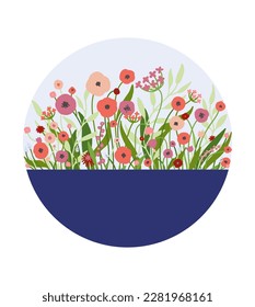 Spring illustration. Floral collection of the wild flowers. Circle design