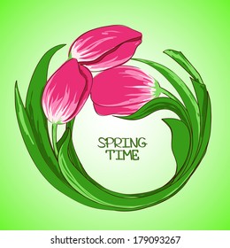 Spring illustration with three tulip flowers