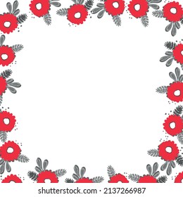 Frühlingsgrafik mit violetten Tulpen. Alles Gute zum Geburtstag, Feiertag, Feiern, Gruß und Einladungskarte. Farbige Grenze, floraler Banner mit Blumen. Moderner Blumenrahmen. Kopiert Platz.