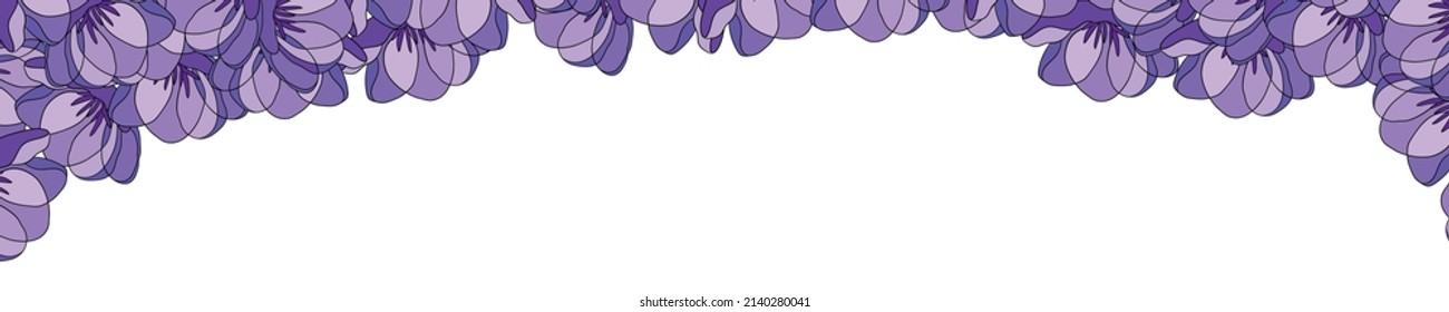 Spring illustration with violet tulips. Happy birthday, holiday, celebration greeting and invitation card. Floral banner with flowers on light background. Modern floral compositions. Copy space.