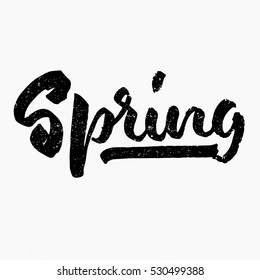 Spring. Ink hand lettering. Modern brush calligraphy. Handwritten phrase. Inspiration graphic design typography element. Cute simple vector sign.