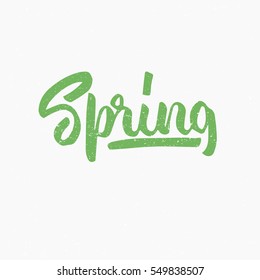 Spring. Ink hand lettering. Modern brush calligraphy. Handwritten phrase. Inspiration graphic design typography element. Cute simple vector sign.