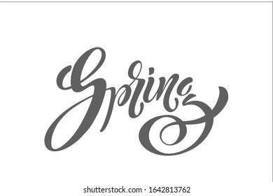 Spring inscription. Modern brush calligraphy. Hand drawn design elements. Logos and emblems. prints and posters. Vector illustration.