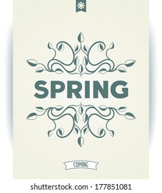 Spring inscription poster with leaves decoration design. Vector eps10 
