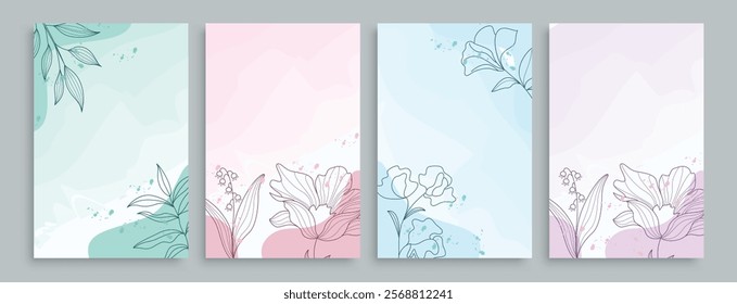 Spring invitation card clipart poster set. Flowers greetings card clip art collection with blank, border, editable and empty space for seasonal background. Vector illustration spring poster set. 
