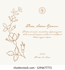 Spring invitation design with flowers on a light background for handwriting and calligraphy. Hand drawn graphics with elements isolated. Use for decoration of a holiday, wedding, packaging, cards.