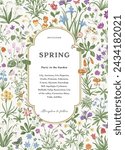 Spring. Invitation. Mille-fleurs. Vintage vector botanical illustration. 