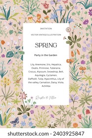 Spring. Invitation. Vintage vector botanical illustration. 