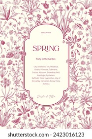 Spring. Invitation. Vintage vector botanical illustration. Magenta 