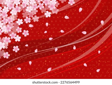 Fondo japonés primavera con pétalos de cerezo bailando, ilustración vectorial