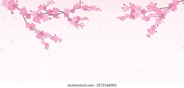 Spring Japanese Cherry blossom flower background vector. Sakura floral Wallpaper design of elegant watercolor cherry blossom flower, branch. Illustration for banner, wall decoration, backdrop, ads.