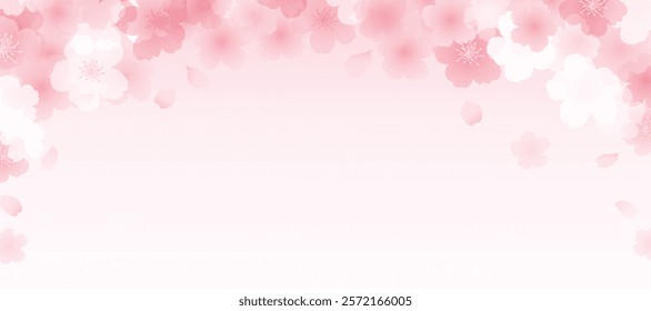 Spring Japanese Cherry blossom flower background vector. Sakura floral Wallpaper design of elegant cherry blossom flower, branch. Illustration for banner, wall decoration, backdrop, ads.