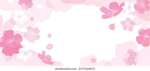 Spring Japanese Cherry blossom flower background vector. Sakura floral Wallpaper design of elegant watercolor cherry blossom flower, branch. Illustration for banner, wall decoration, backdrop, ads.