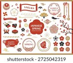 Spring Japanese frame and icon set.