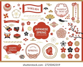 Spring japanischen Rahmen und Icon-Set.